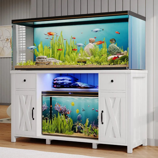 Farmhouse Fish Tank Stand With LED Light And Power Outlets