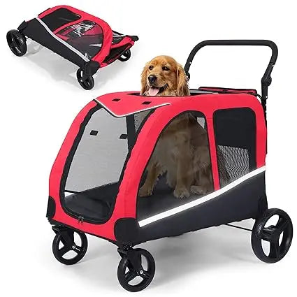 RBXC Foldable Dog Stroller With Adjustable Handle