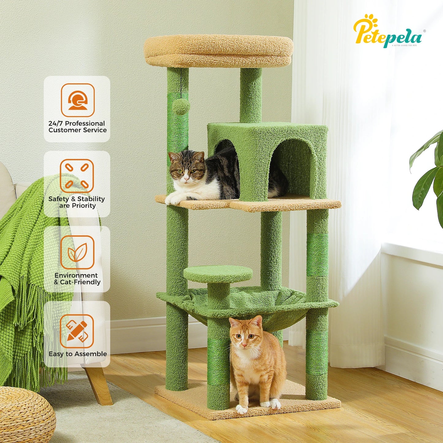PETEPELACN Cat Tree For Indoor Cats 5-Level Cat Tower With Metal Frame Hammock Condo And Top Perch