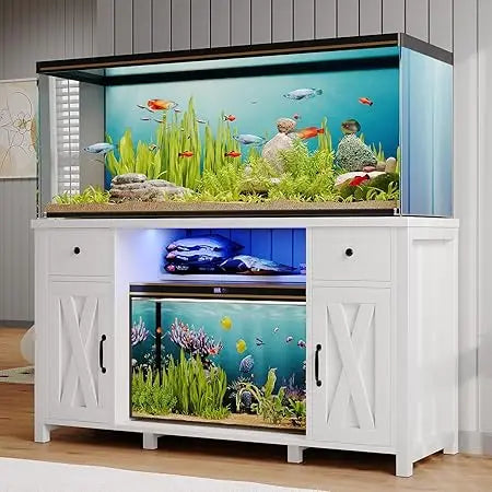 Farmhouse Fish Tank Stand With LED Light And Power Outlets