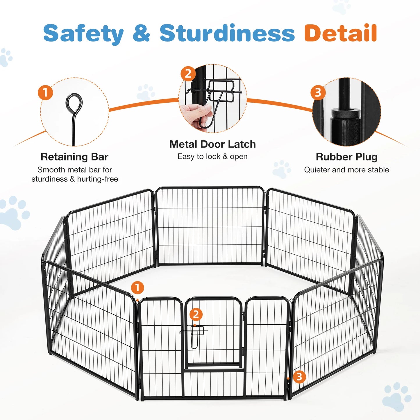 “JHK 8-Panel Heavy-Duty Dog Playpen with Door – Indoor & Outdoor Pet Fence, Portable Metal Exercise Pen for Yard, Camping, or Home Use”