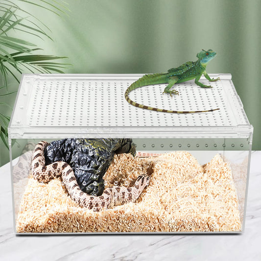 Acrylic Reptile Pet Breeding Cage with Sliding Lid and Magnetic Closure, Sturdy, Terrarium for Horned Frogs, Scorpions, Snakes