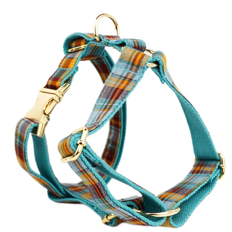 YTYINCN Designer Plaid Dog Collar Set With Leash, Harness and Stylish Bow Tie