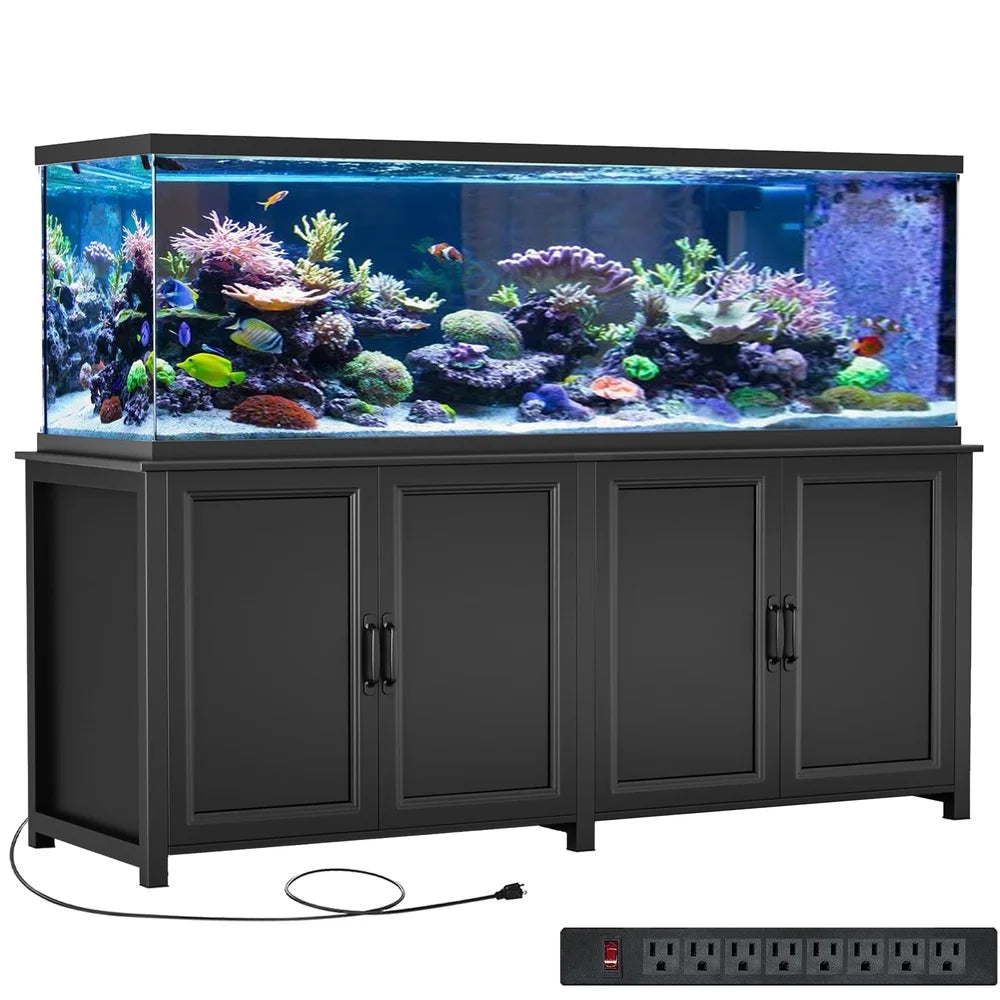 Heavy Duty Metal Aquarium Stand 125-200 Gallon Fish Tanks with 8 Outlet Power Strip and Ample Storage Space