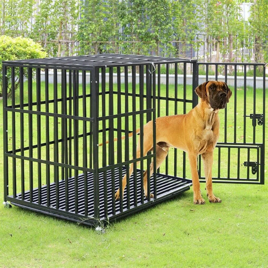 Heavy-Duty Dog Crate With Lockable Wheels And Slide-Out Tray
