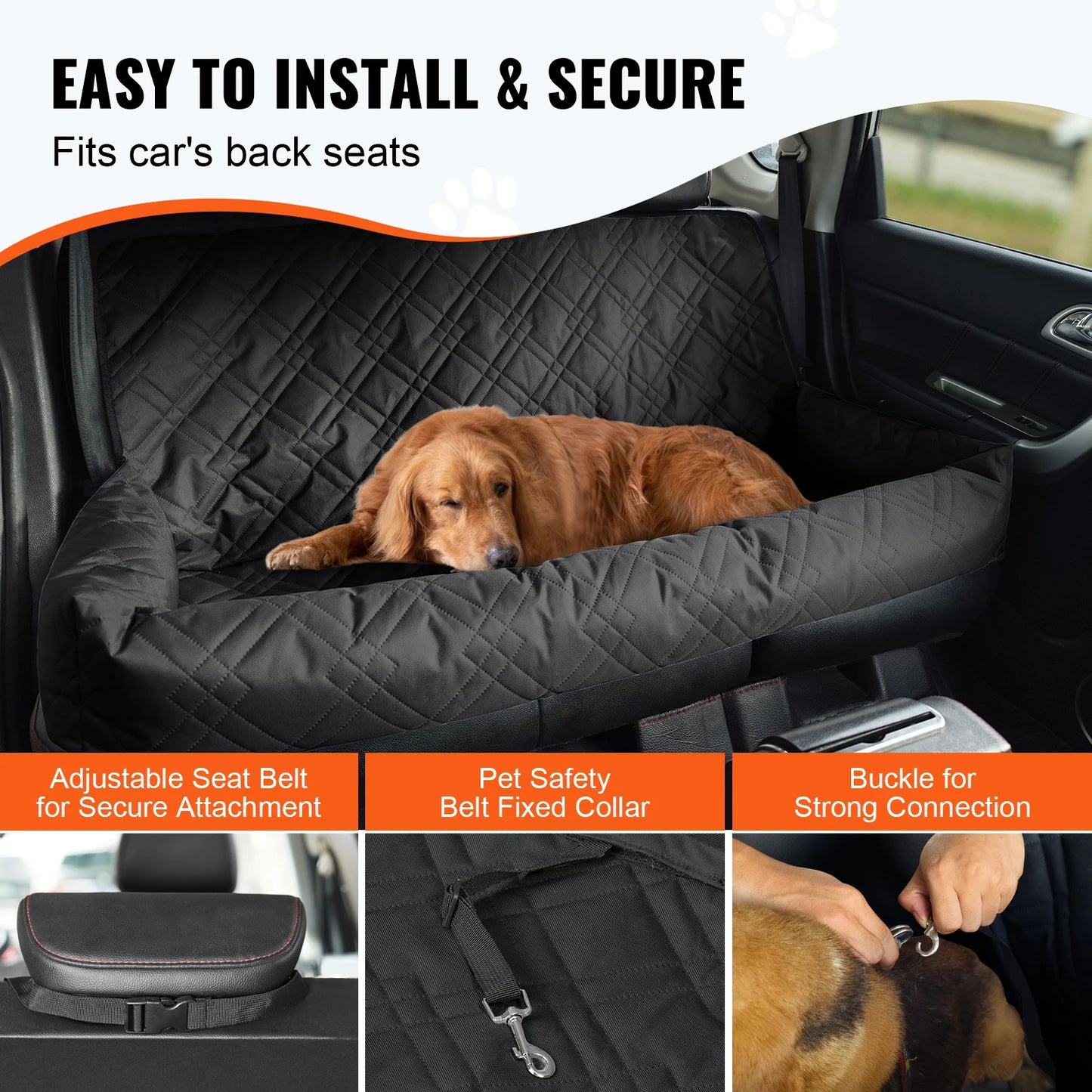 SucceBuy Waterproof Dog Car Seat With Built In Leash