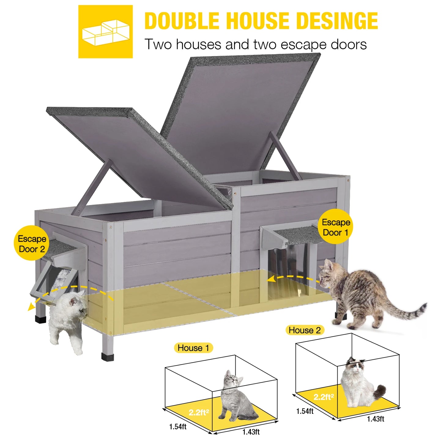 Two Room Outdoor Cat Shelter for Cold Weather Comfort