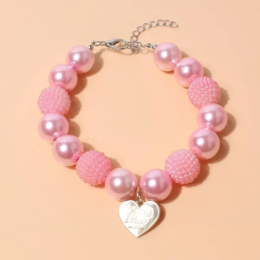 Adorable Teddy Dog Pearl Necklace With Heart Pendant Collar
