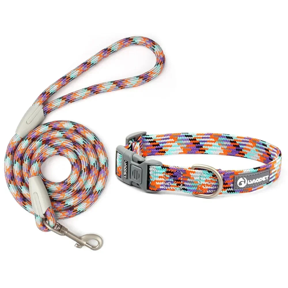 Dog Leash And Collar Set Reflective For Dogs Outdoor Walking