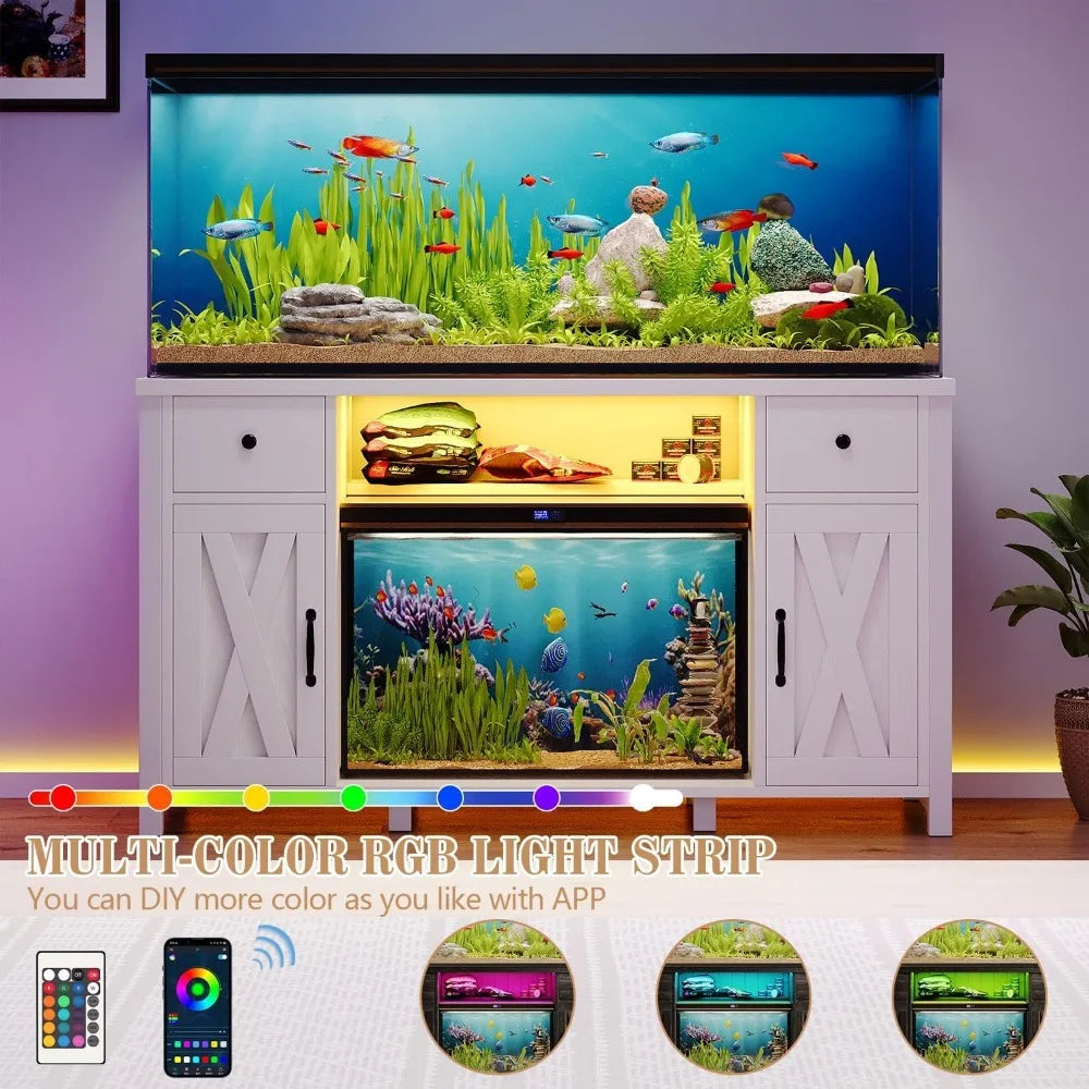 Farmhouse Fish Tank Stand With LED Light And Power Outlets