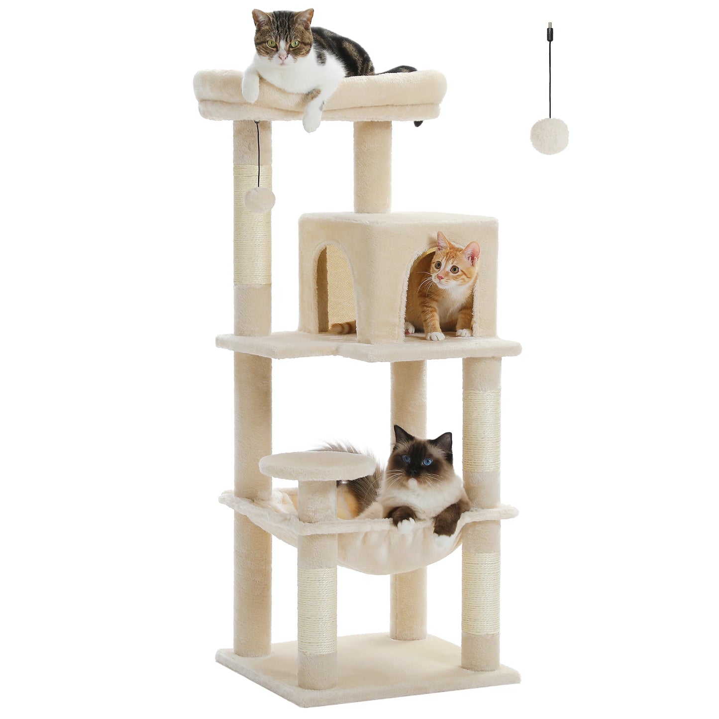 PETEPELACN Cat Tree For Indoor Cats 5-Level Cat Tower With Metal Frame Hammock Condo And Top Perch