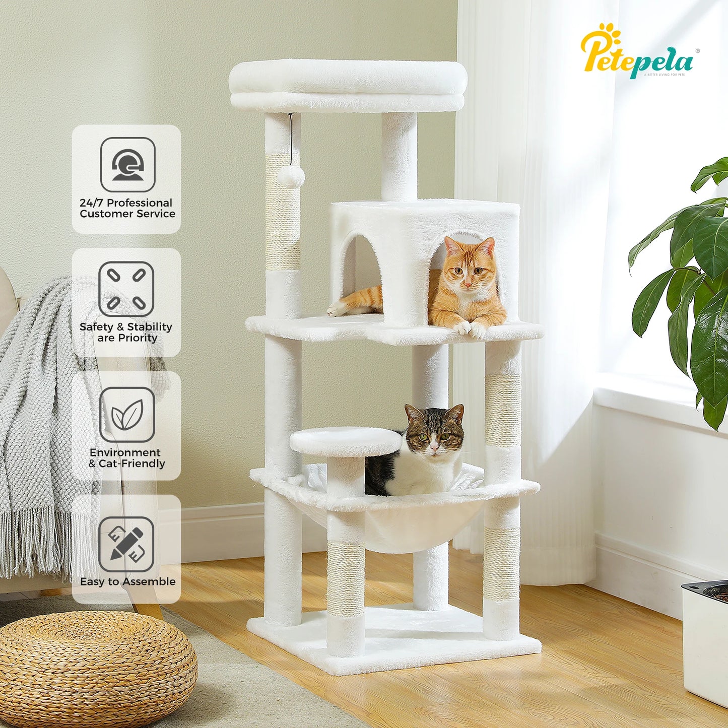 PETEPELACN Cat Tree For Indoor Cats 5-Level Cat Tower With Metal Frame Hammock Condo And Top Perch