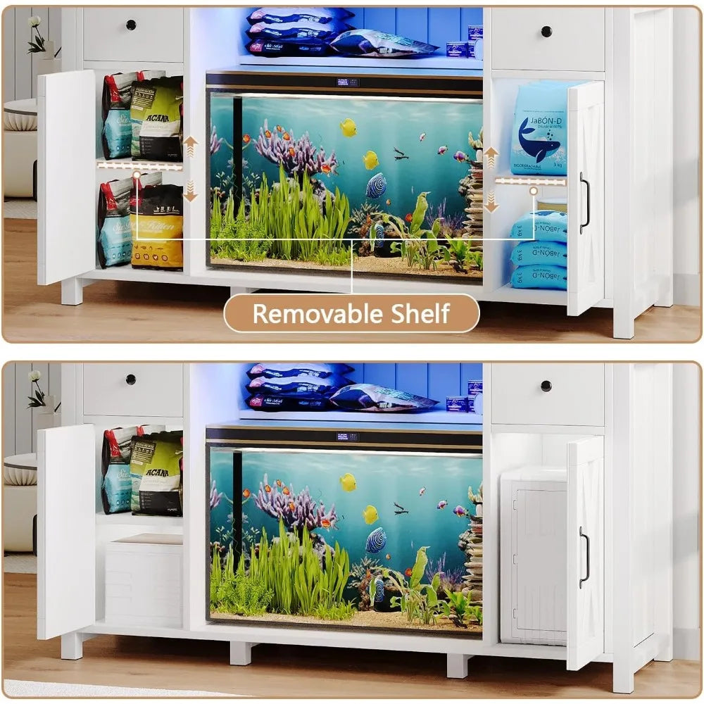 Farmhouse Fish Tank Stand With LED Light And Power Outlets