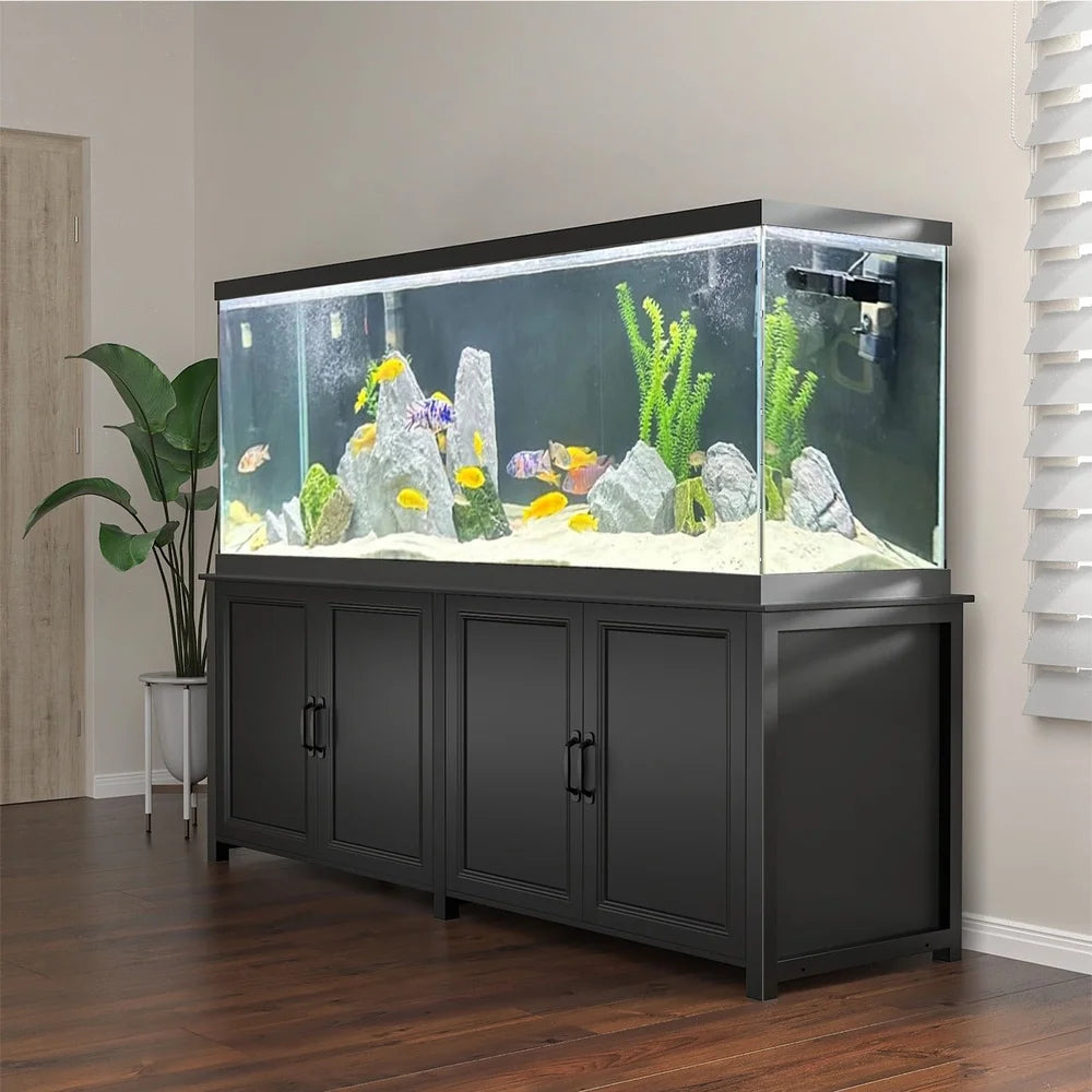 Heavy Duty Metal Aquarium Stand 125-200 Gallon Fish Tanks with 8 Outlet Power Strip and Ample Storage Space