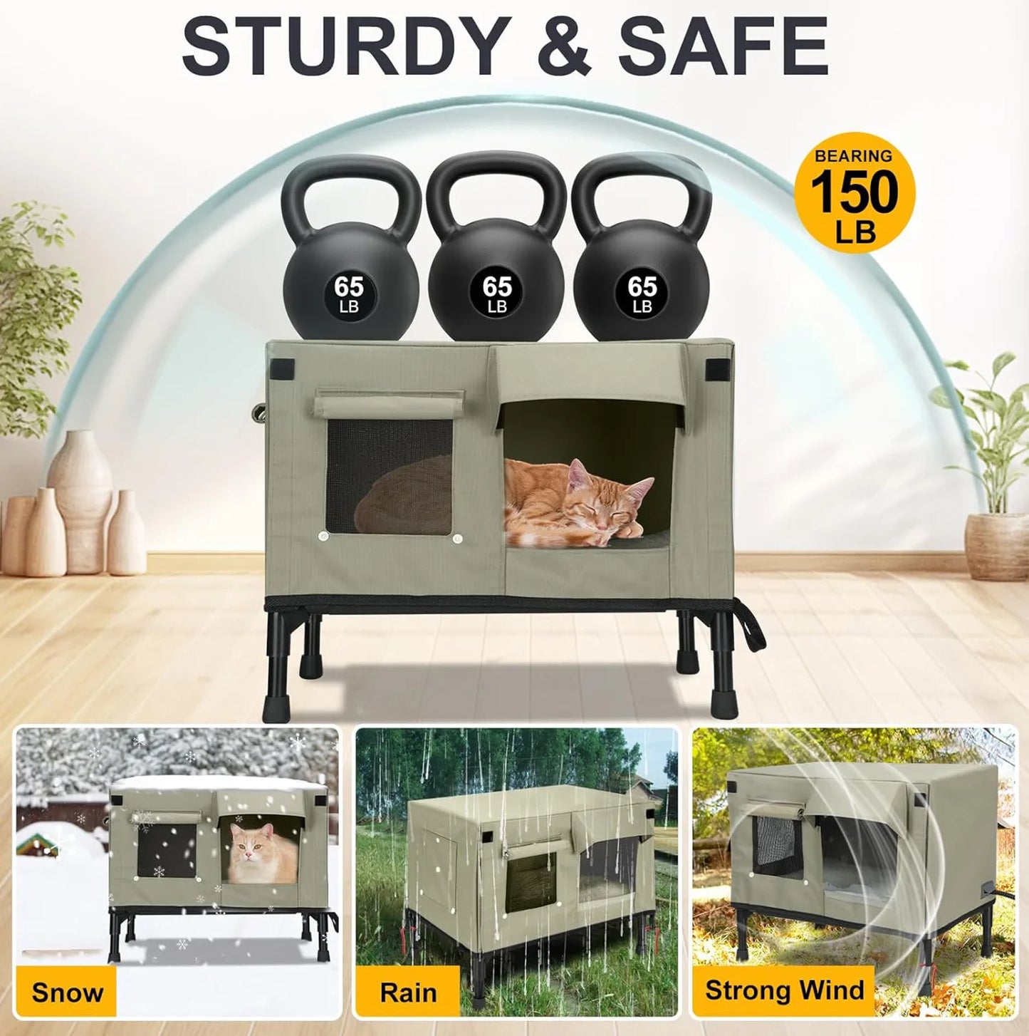 Heated Outdoor Cat House Provides Weatherproof and Insulated Shelter for Outdoor Pets, Includes  Escape Door