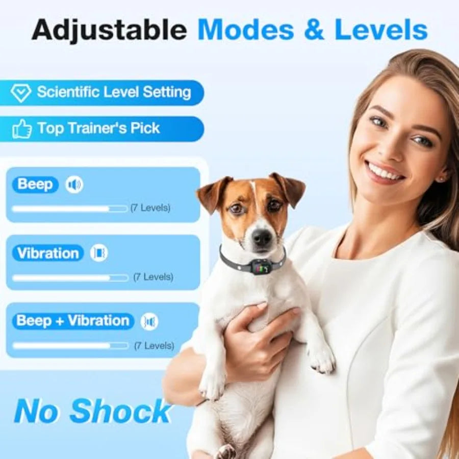 Rechargeable Bark Collar With Beep And Vibration, 7 Sensitivity Levels