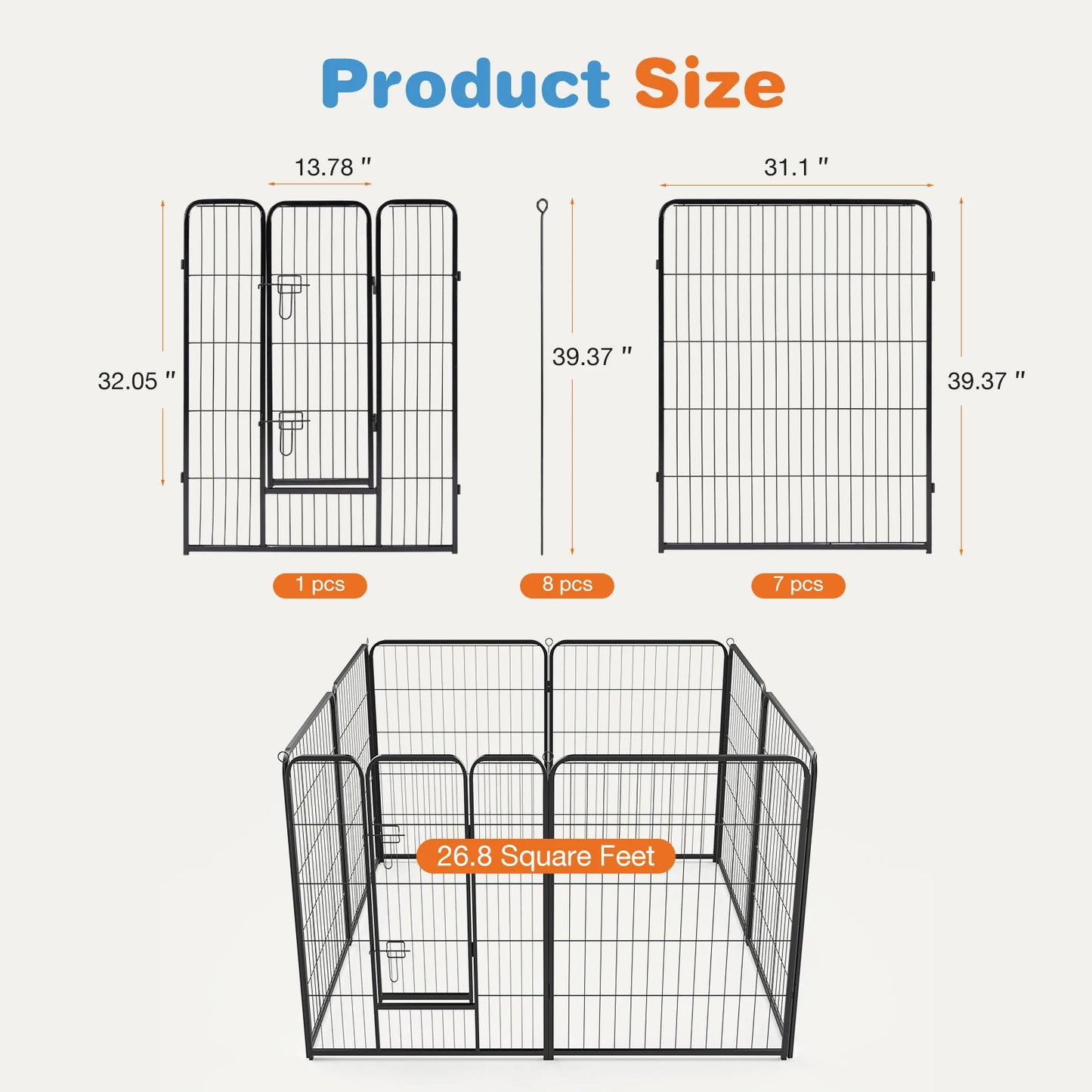 “JHK 8-Panel Heavy-Duty Dog Playpen with Door – Indoor & Outdoor Pet Fence, Portable Metal Exercise Pen for Yard, Camping, or Home Use”