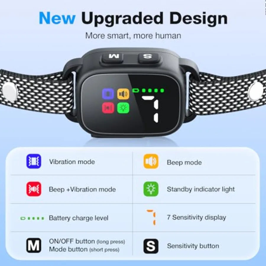Rechargeable Bark Collar With Beep And Vibration, 7 Sensitivity Levels