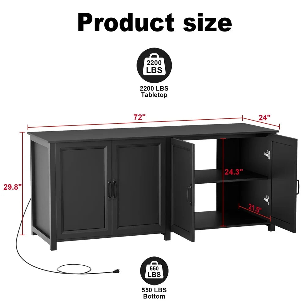 Heavy Duty Metal Aquarium Stand 125-200 Gallon Fish Tanks with 8 Outlet Power Strip and Ample Storage Space