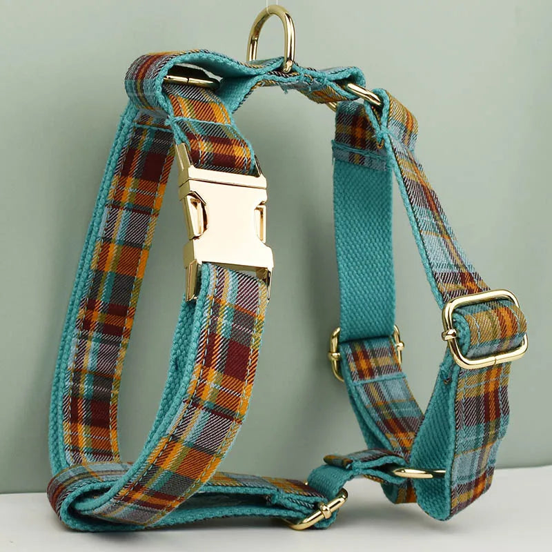YTYINCN Designer Plaid Dog Collar Set With Leash, Harness and Stylish Bow Tie