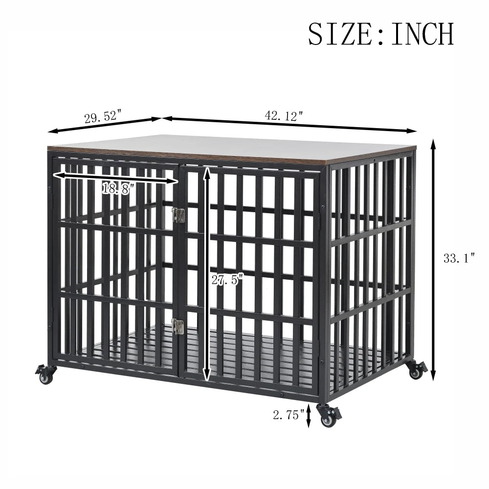 Furniture-Style Heavy Duty Dog Crate With Four Lockable Wheels