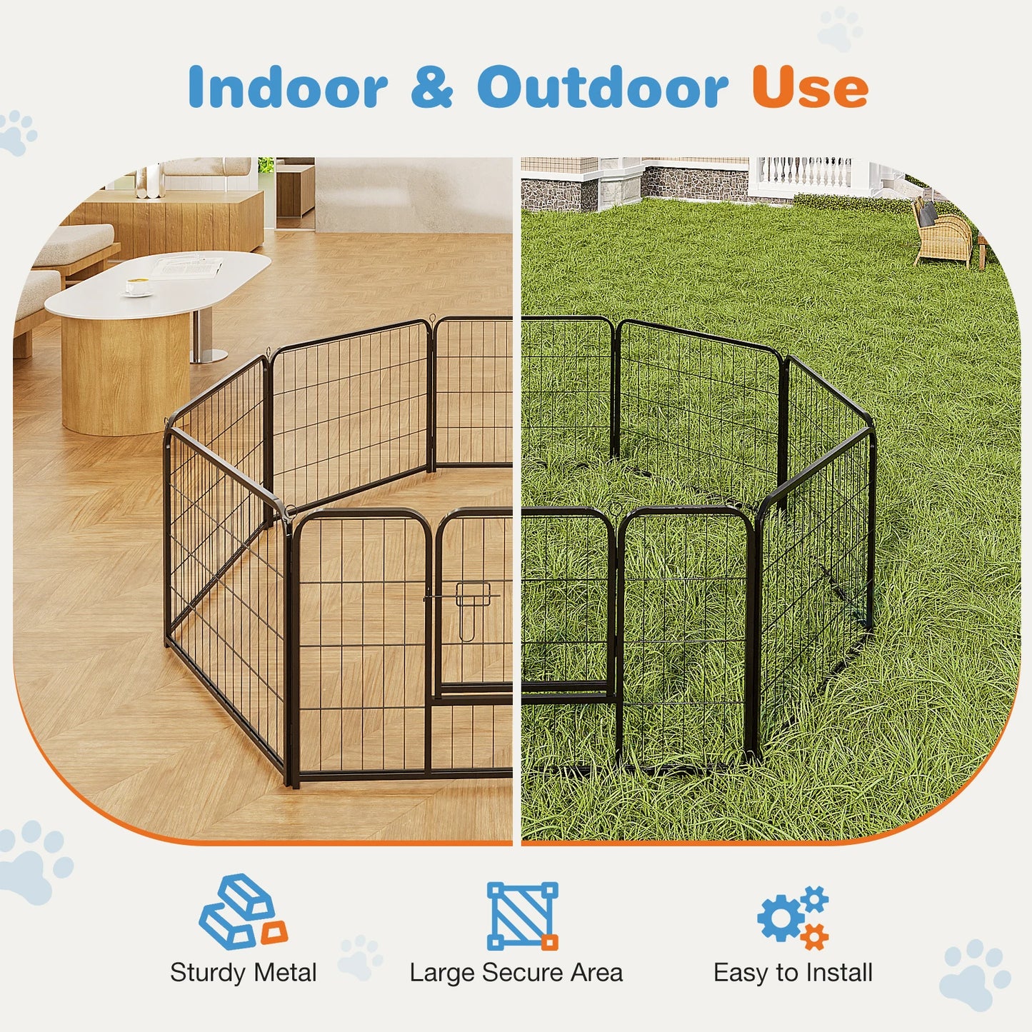 “JHK 8-Panel Heavy-Duty Dog Playpen with Door – Indoor & Outdoor Pet Fence, Portable Metal Exercise Pen for Yard, Camping, or Home Use”