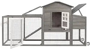 Chicken Coop with Run Mobile Large Nesting Box - Back Yard Wooden Chicken House Outdoor Poultry Cage, UV Proof Asphalt Roof