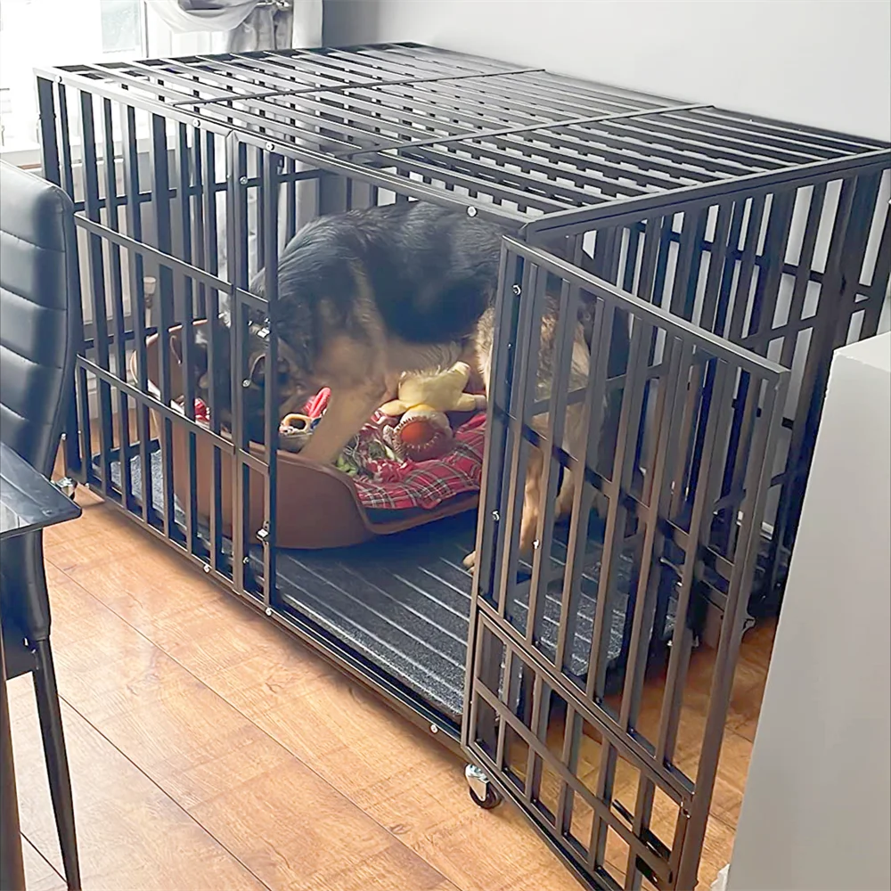 Heavy-Duty Dog Crate With Lockable Wheels And Slide-Out Tray