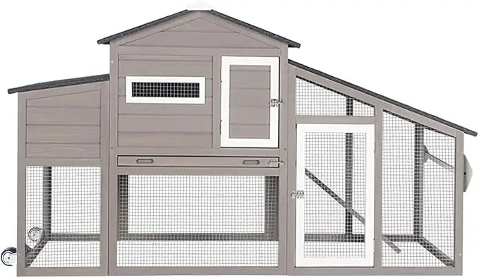 Chicken Coop with Run Mobile Large Nesting Box - Back Yard Wooden Chicken House Outdoor Poultry Cage, UV Proof Asphalt Roof