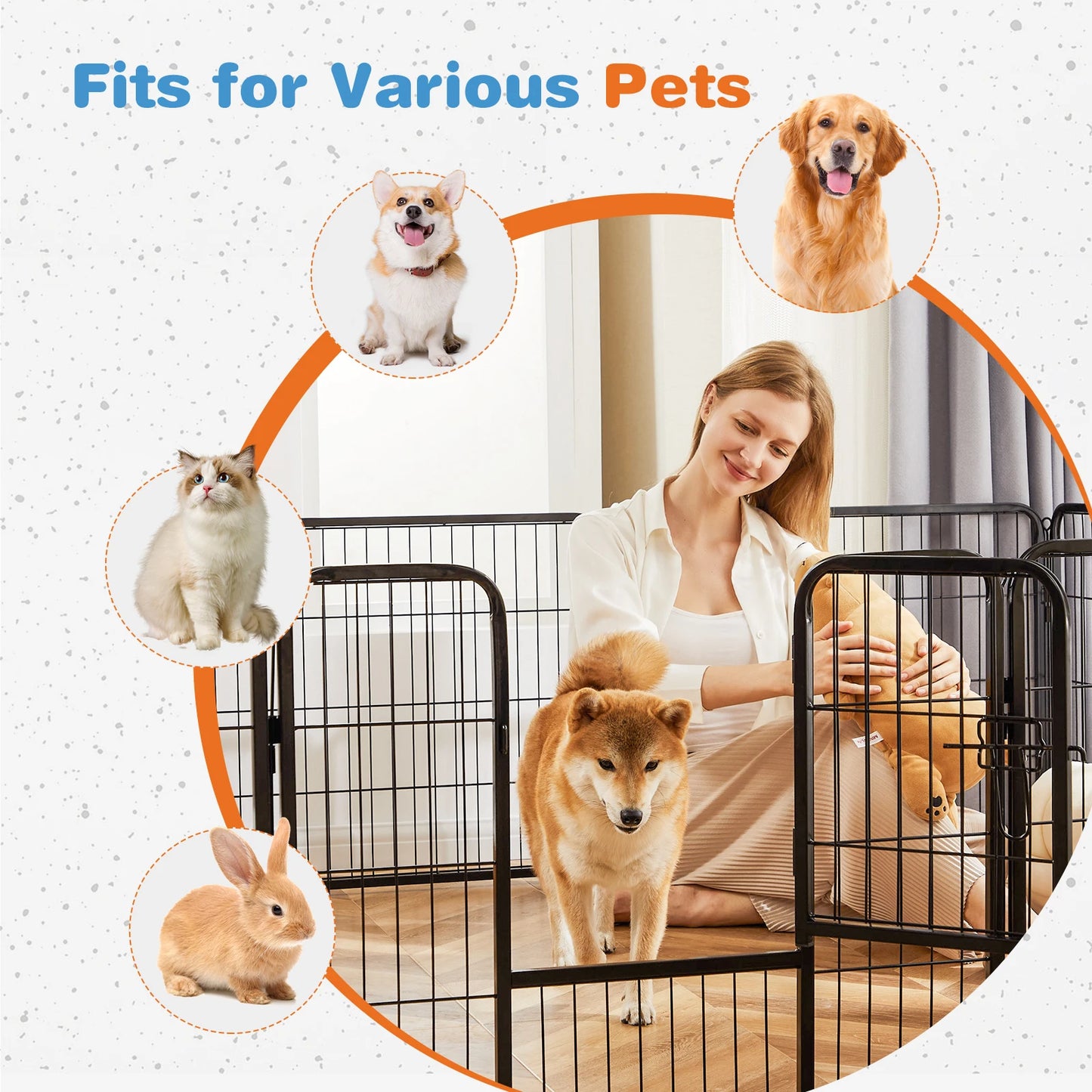 “JHK 8-Panel Heavy-Duty Dog Playpen with Door – Indoor & Outdoor Pet Fence, Portable Metal Exercise Pen for Yard, Camping, or Home Use”