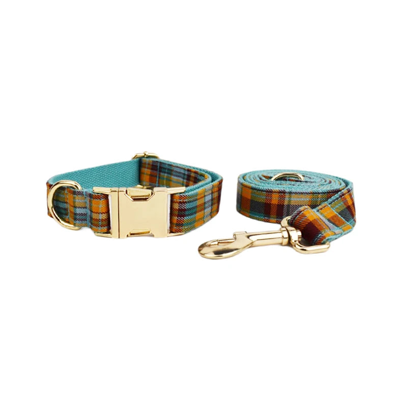 YTYINCN Designer Plaid Dog Collar Set With Leash, Harness and Stylish Bow Tie