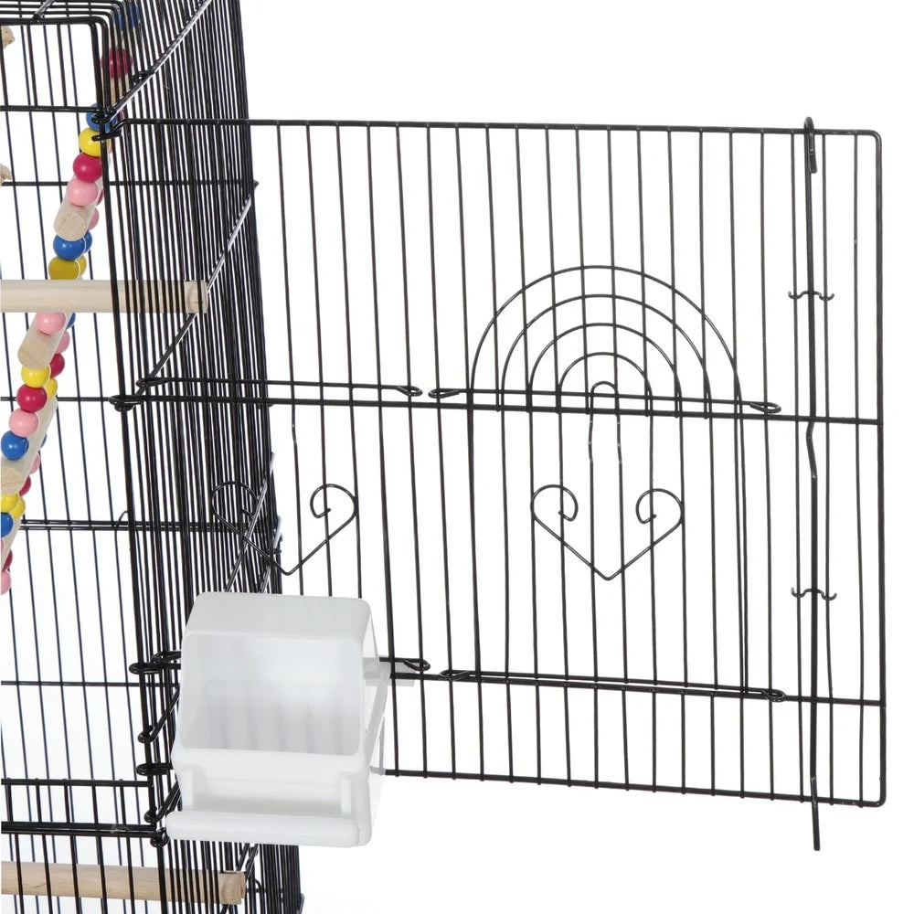 Large Metal Parrot Bird Cage with Rolling Wheels 4 Feeder Doors Toys Ladder Swing Easy Clean Removable Tray Small Birds