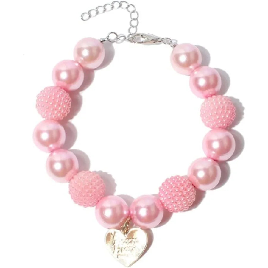 Adorable Teddy Dog Pearl Necklace With Heart Pendant Collar