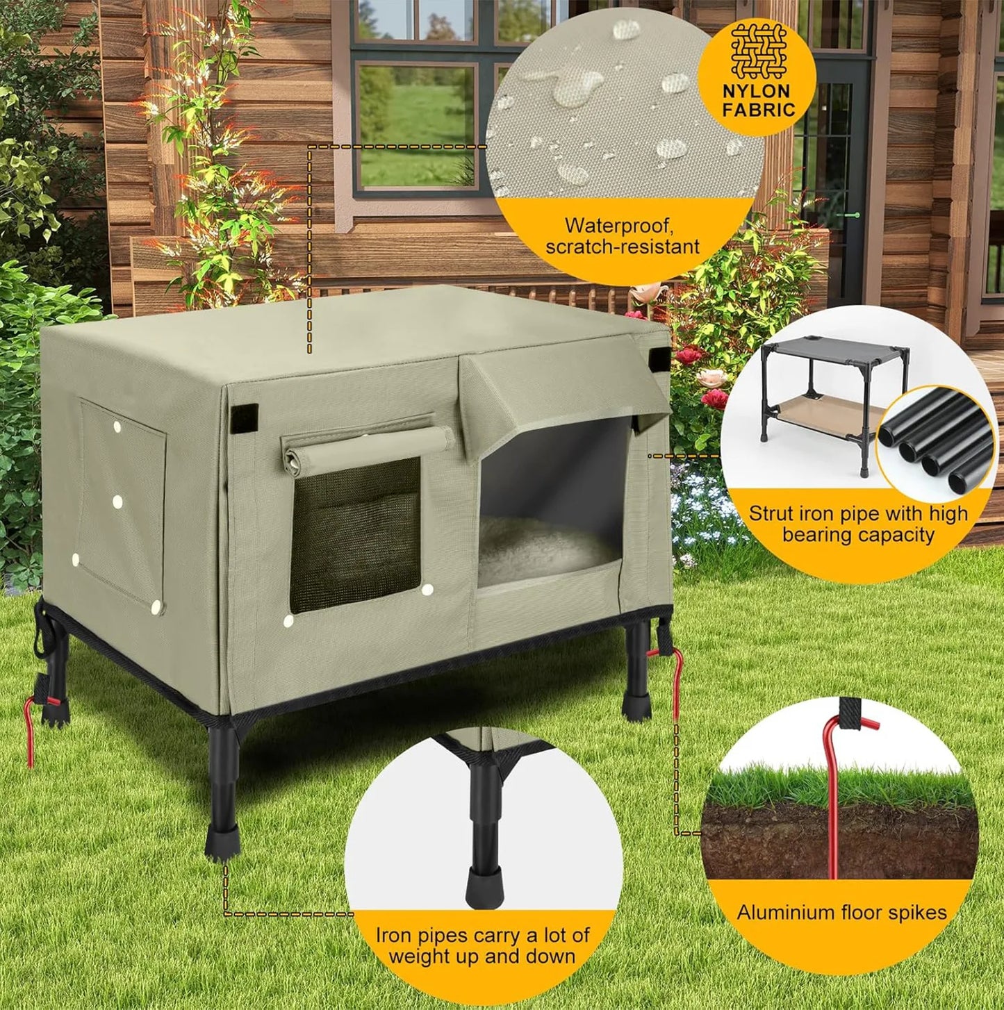 Heated Outdoor Cat House Provides Weatherproof and Insulated Shelter for Outdoor Pets, Includes  Escape Door